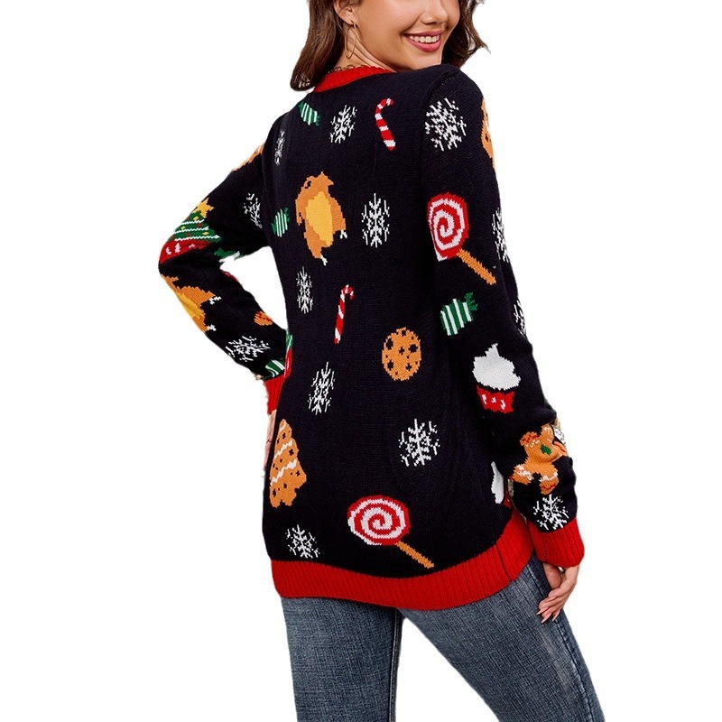 European And American Women's Clothing Casual Loose And Lazy Style Sweater Christmas Tree Contrast Color Jacquard - Image 5