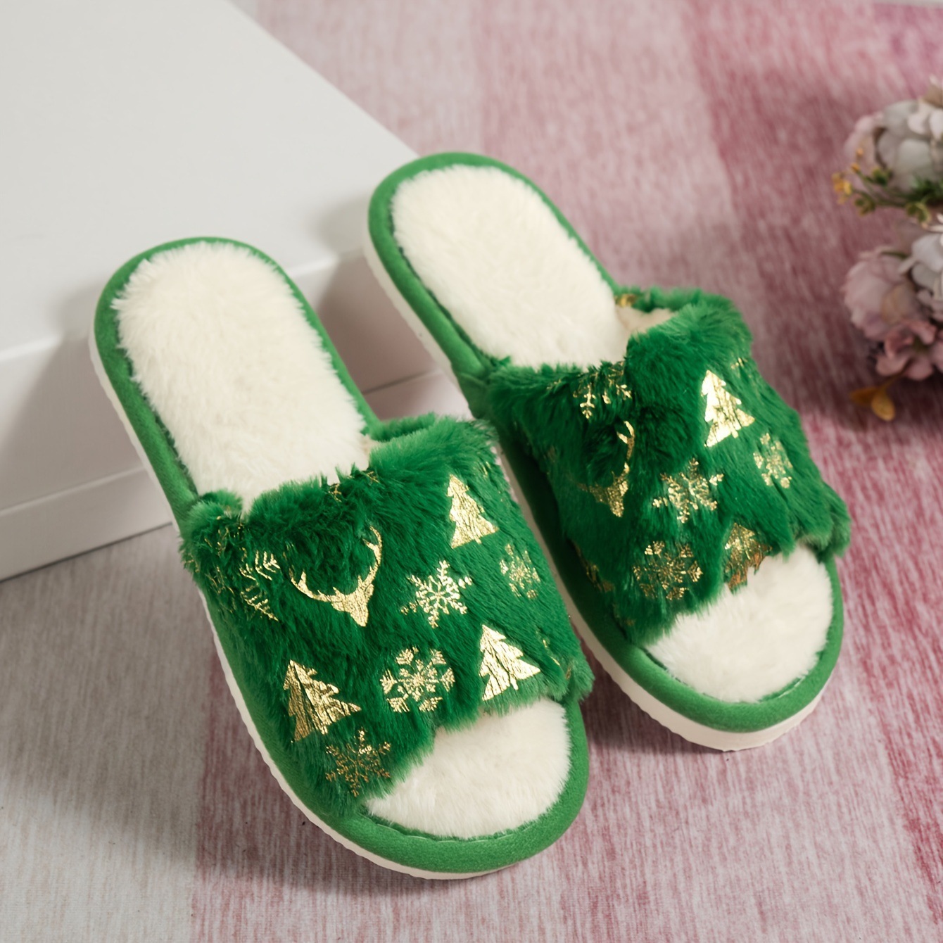 Christmas Plush Open Toe Cotton Slippers — изображение 2