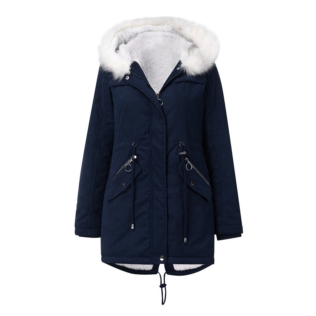 Women's Cotton-padded Coat White Fur Collar Parka - Image 10
