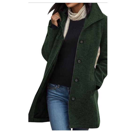 New European And American Women's Medium Length Pure Color Woolen Coat — изображение 10