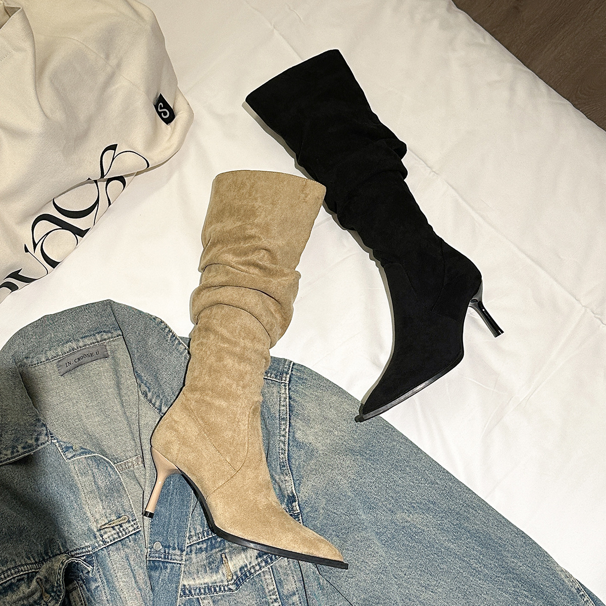 Pointed Toe Skinny Boots Below The Knee Boots - Image 3