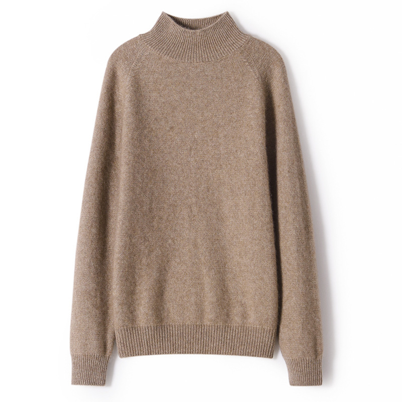 Gentle Style Cashmere Half High Neck Pullover Short Loose Solid Color Cashmere Base Sweater - Image 3