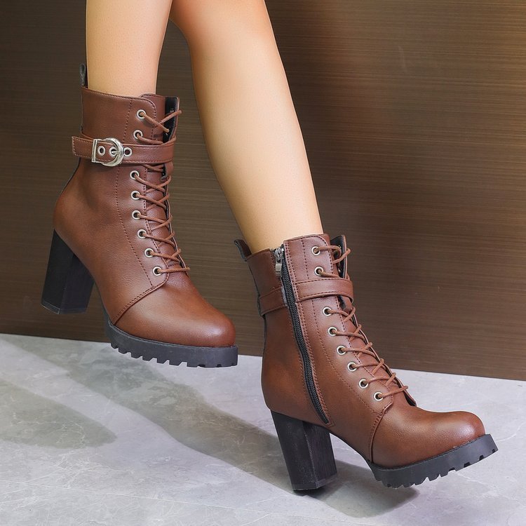 Autumn And Winter New Women's Plus Size Martin Boots Ankle Boots Belt Buckle - Image 3