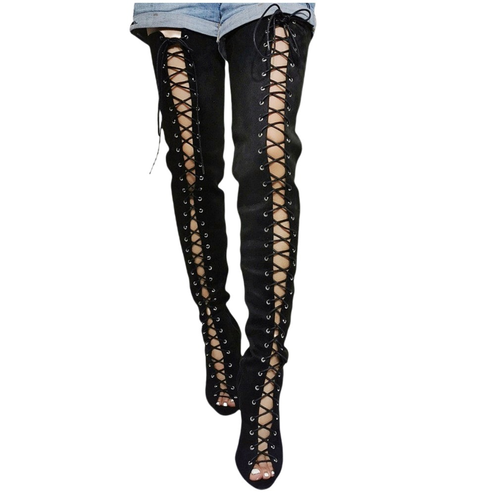 Sexy Peep-toe Lace-up Stiletto Heel Women's Boots - Image 5