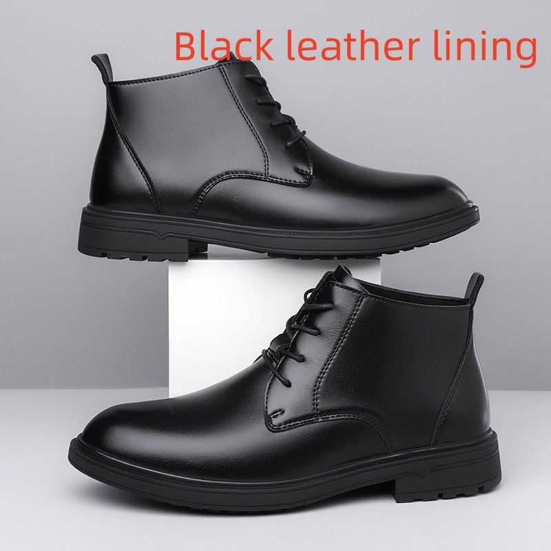 Retro Lace Up Denim Trendy Mid-length Warm Non-slip Men's Martin Boots - Image 9