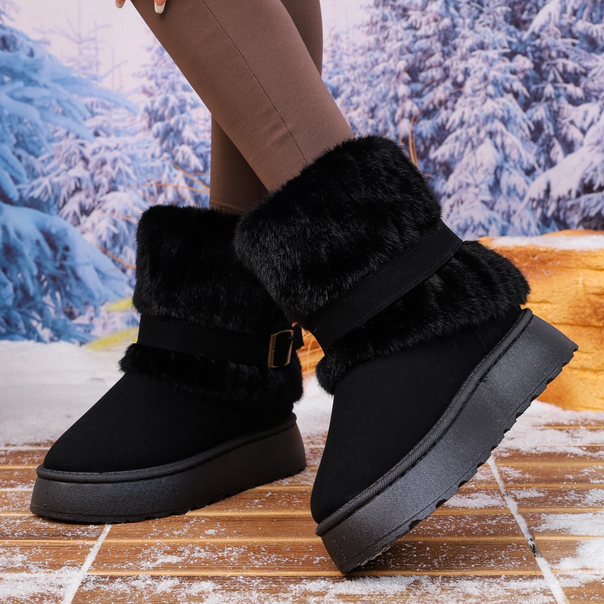 Women's Plus Size Snow Boots Fleece Lined Padded Warm Keeping Non-slip Ankle Boots - Image 2