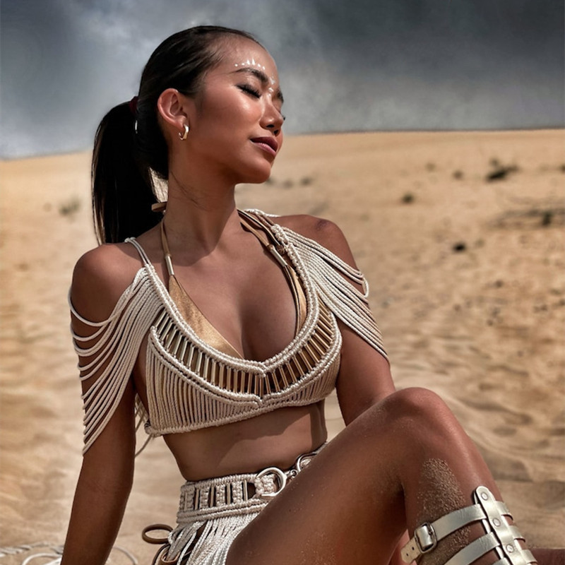 Women's Hand-woven Tassel Dress Creative Beach Travel Sexy Split Chest Wrap – Bild 2