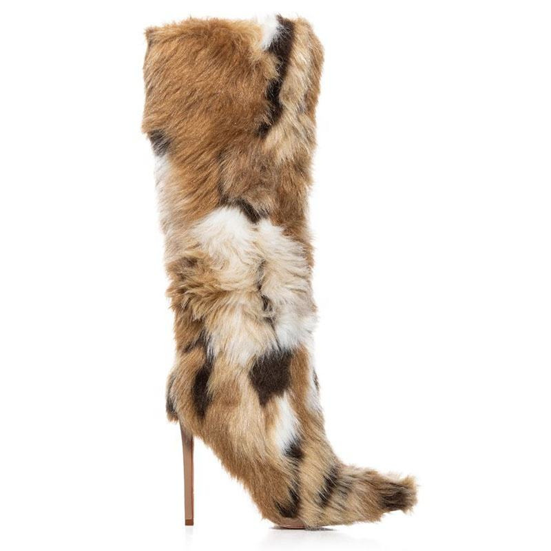 High Heel Fur Boots Fur Boots High Tube Stiletto Heel Fur Boots - Image 5