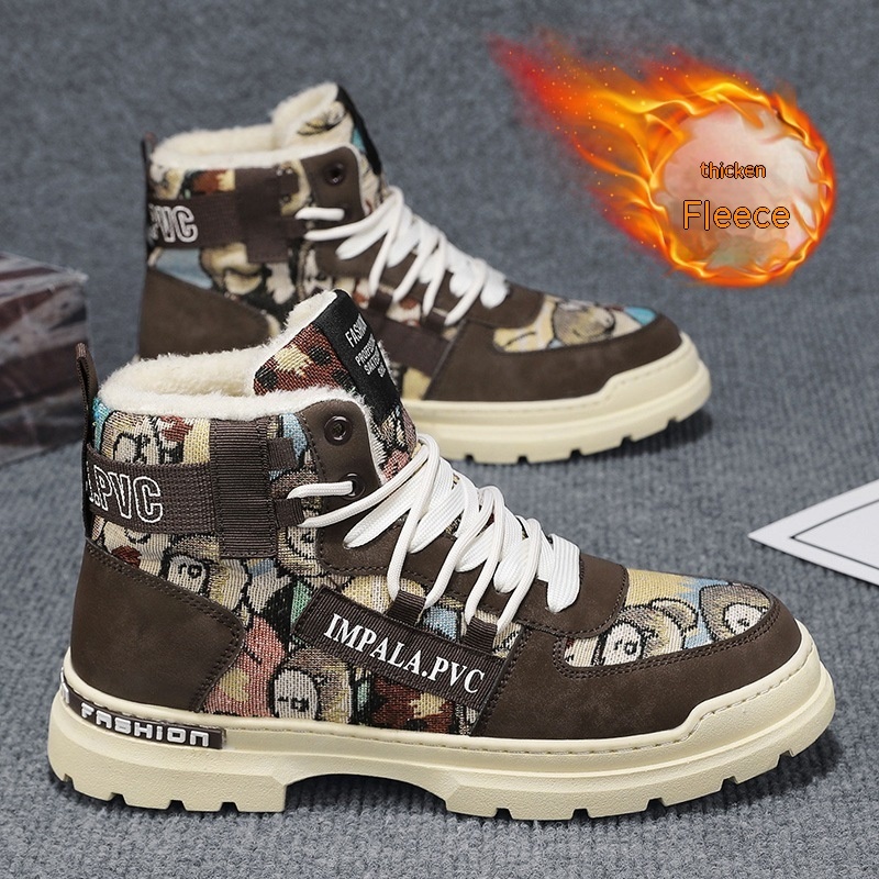 Fleece-lined Warm Martin Boots Worker Boot Men's Motorcycle Boots Student High-top Cotton Shoes - Image 3