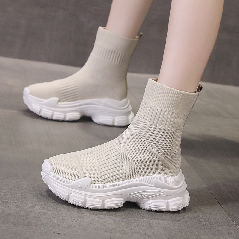 Platform Knitted Sports Casual Shoes And Boots - Image 2