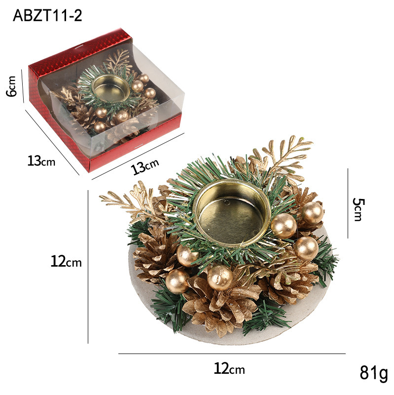 Christmas Candle Metals Candlestick Wreath Artificial Pinball Pinecone Candle Holder Fake Leaves Xmas New Year Home Table Decor – Bild 8