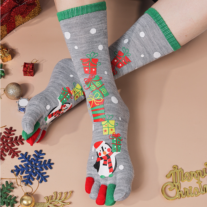 Cute Christmas Five-finger Socks Winter Elastic Sweat-absorbent Split-toe Socks For Women - Image 3