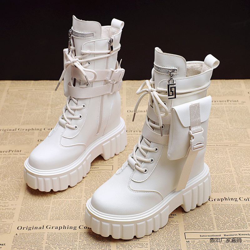 Platform Shoes Female Autumn And Winter Cotton Padded Height Increasing Insole Mid-calf Martin Boots – Bild 6