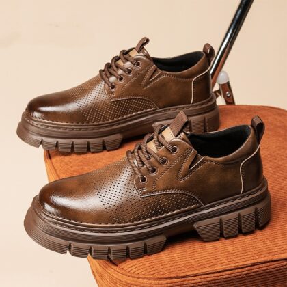 Genuine Leather Breathable Platform Height Increasing Work Casual Shoes
