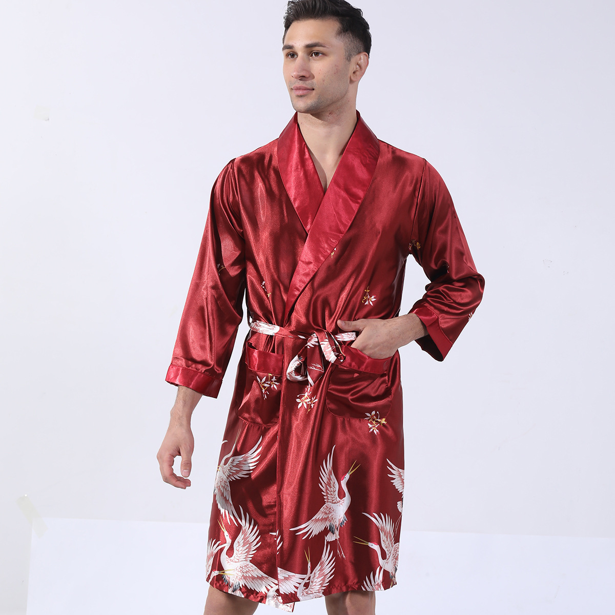 Men's Summer Silk Bathrobe Nightgown – Bild 5