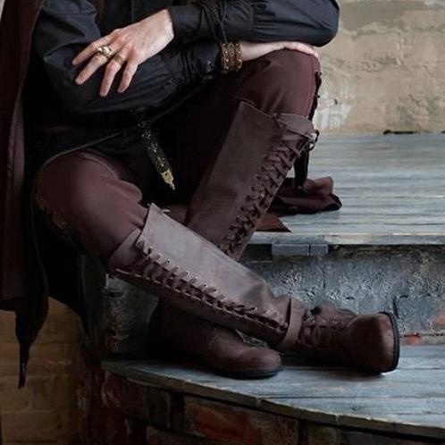 Long Boots Female High Tube Lace-up Low Heel