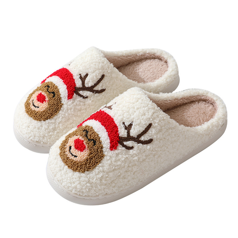 Christmas Home Slippers Cute Cartoon Santa Claus Cotton Slippers For Women And Men Couples Winter Warm Furry Shoes — изображение 10