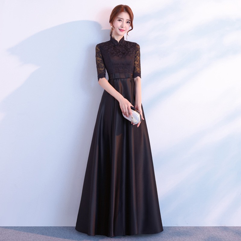The End Elegant Long Sleeve Thin Company Annual Meeting Black Dress Dress Long Section - Image 8