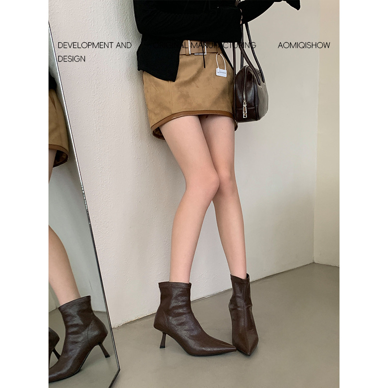 Women's Fashion Pointed Toe Stiletto Heel Ankle Boots - Image 3