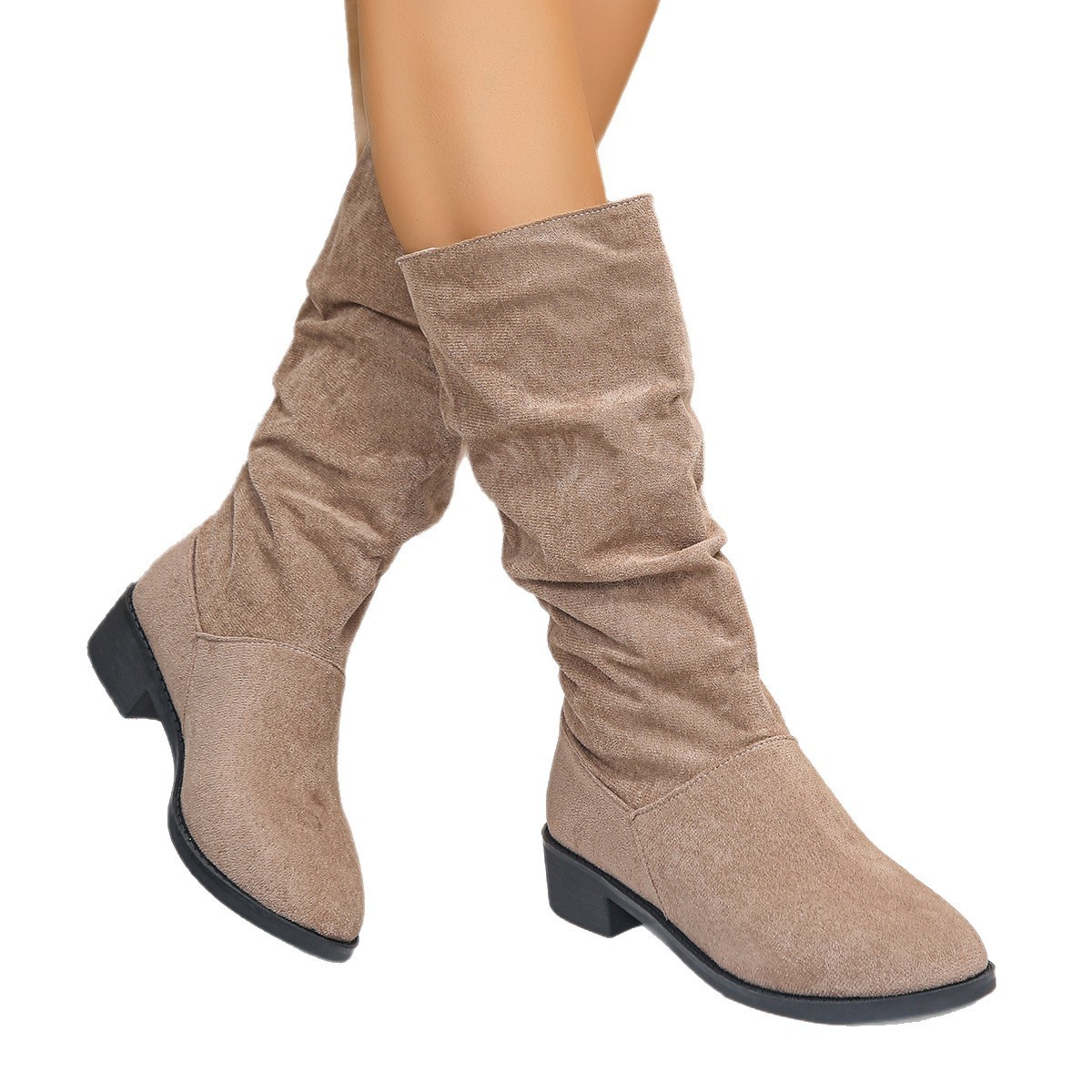 Plus Size Suede Pleated Pile Style Boots For Women Tall Knight Boots - Image 5