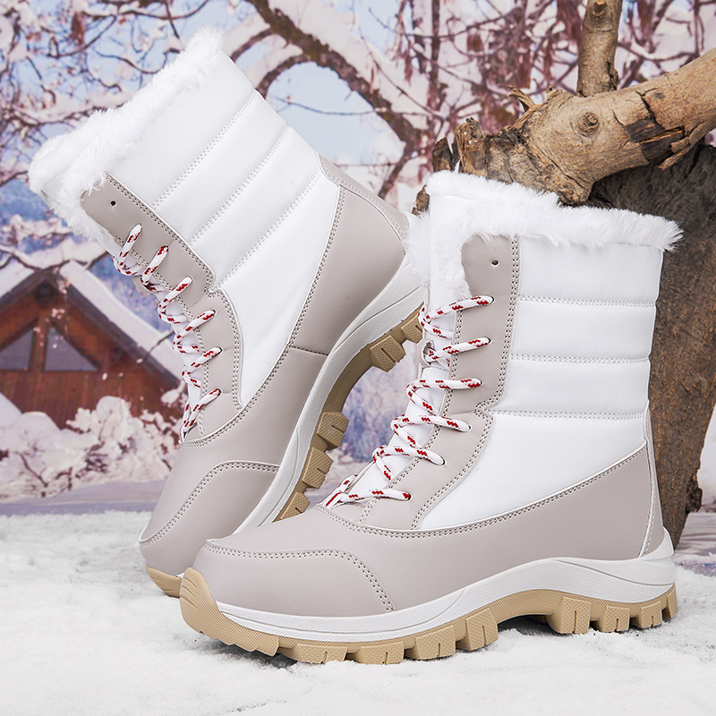 Winter Cotton Boots Outdoor Women's Fleece Lined Padded Warm Keeping Snow Boots - Image 3
