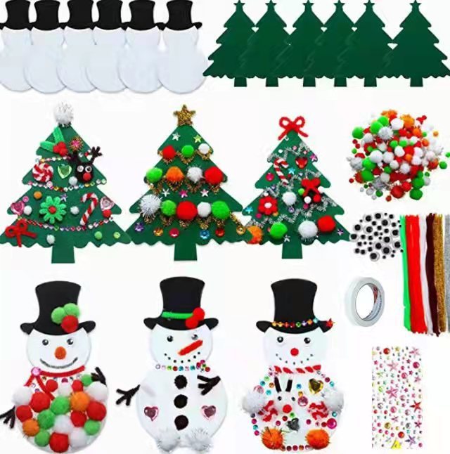 12 PCs Felt Christmas Tree And Snowman Decoration Set - Image 5