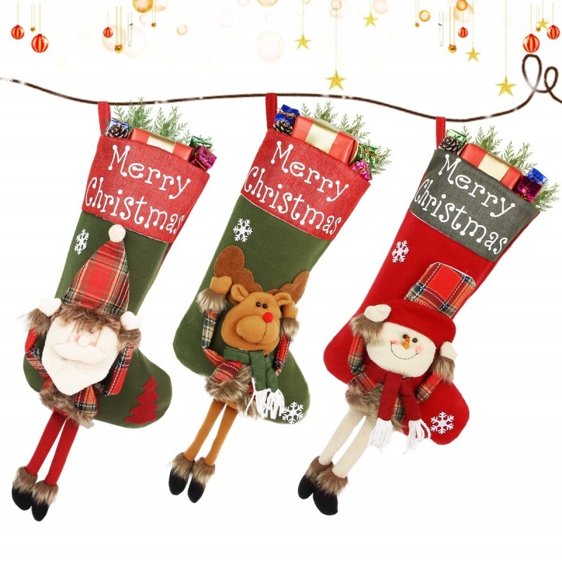 2024 New Year Xmas Big Stockings Set Decorations Christmas 3D Plush Big Sock Christmas Tree Pendant Decorating Supplies - Image 2