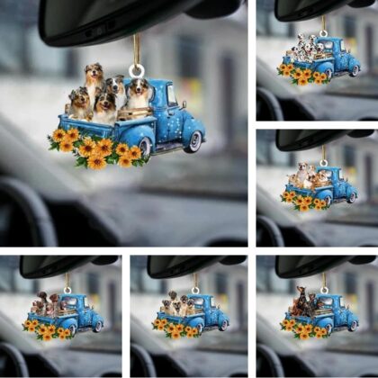 Hot Sale Happy Puppy Sunflower Truck Acrylic Car Pendant Hanging Ornament Interior Decor For Vehicle Interior Decoration