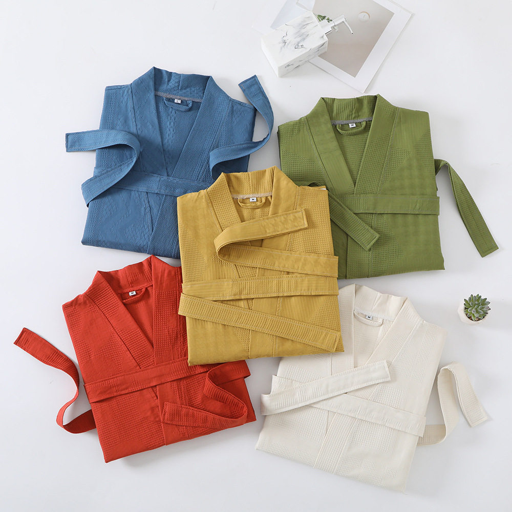 Cotton Single-layer Yarn Bathrobe Spring Summer Cropped Sleeves Mid-length Bathrobe — изображение 3