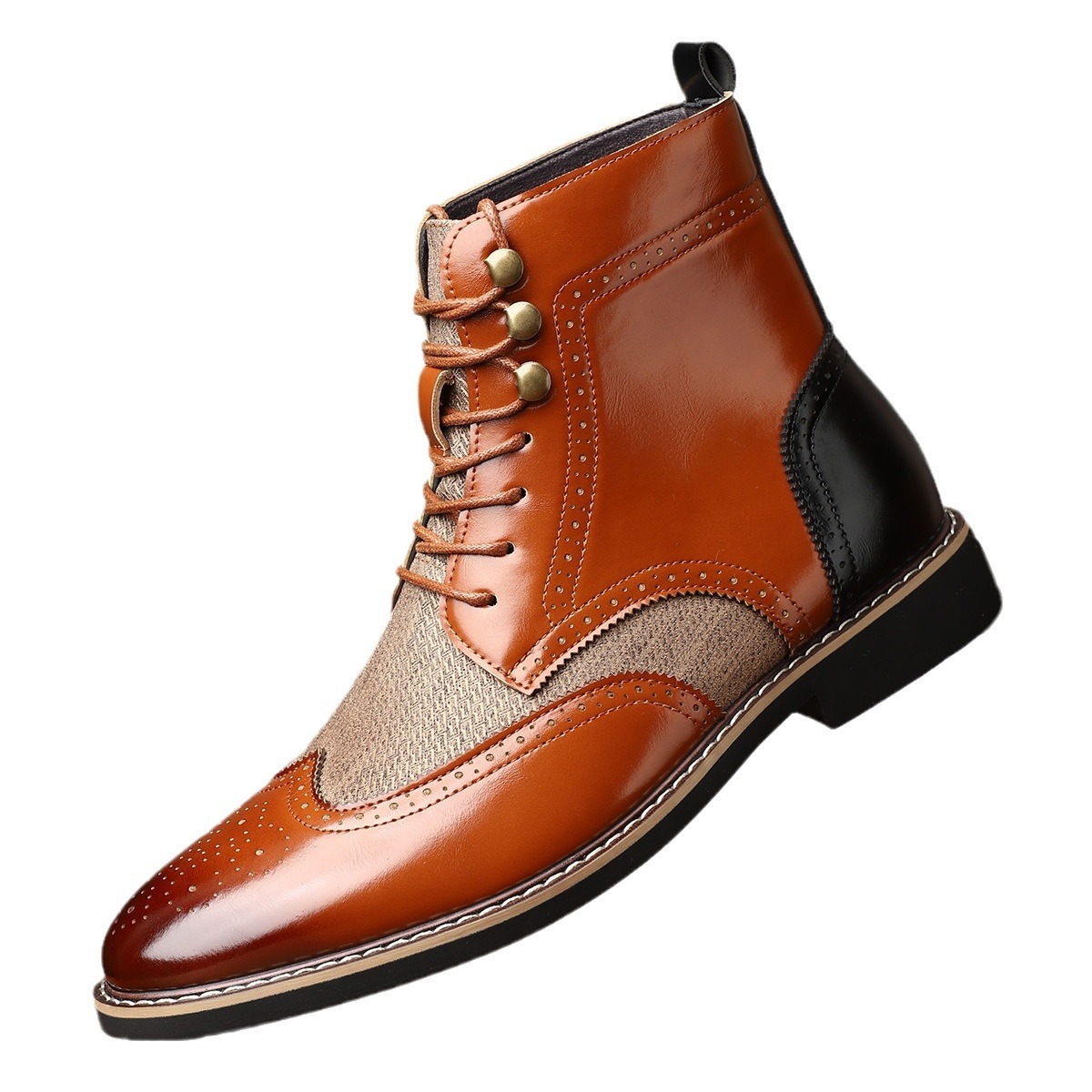 New British Men's High Top Color Blocked Leather Shoes - Image 5