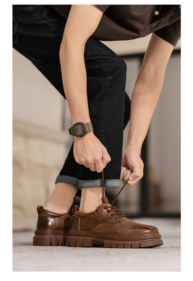 Genuine Leather Breathable Platform Height Increasing Work Casual Shoes - Image 6