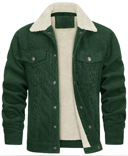 Corduroy Lapel Long Sleeve Plush Jacket Coat - Image 9