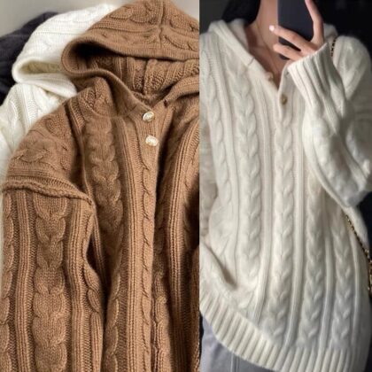 Heavy European Goods Cashmere Sweater Women's Hooded Sweater Loose Pullover