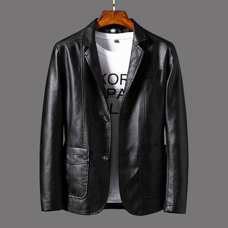 Leather Men's Autumn And Winter Jacket Thin Lapel - Image 4