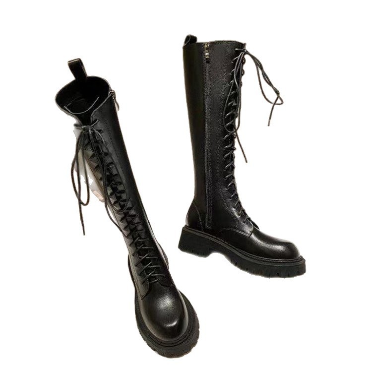 Women's Black Below The Knee Thickened Martin Boots - Image 4