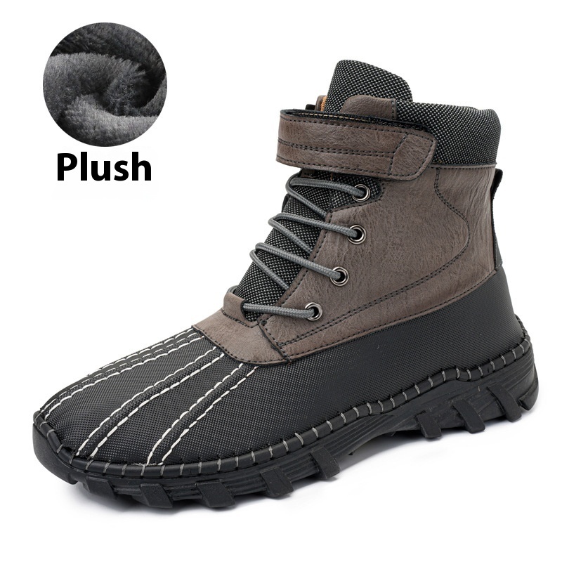 Winter Fleece Lace-up Snow Boots For Men Women Waterproof And Anti-slip Outdoor Work Boot Fashion Warm Mid-tube Cotton Shoes Men - Image 9