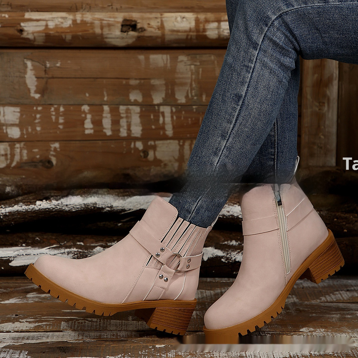 Belt Buckle Women's Ankle Boots Elastic Band - Image 2