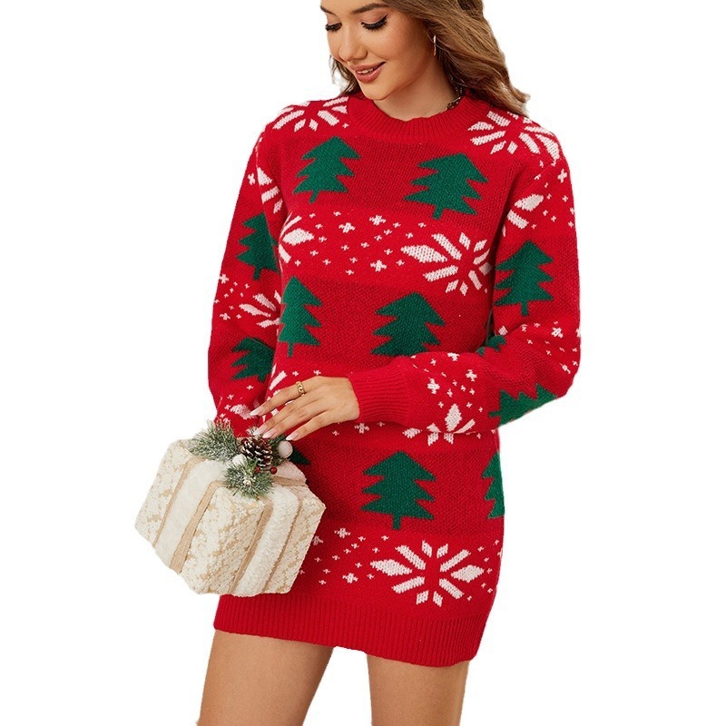 Christmas Pullover Jacquard Long Red — изображение 5