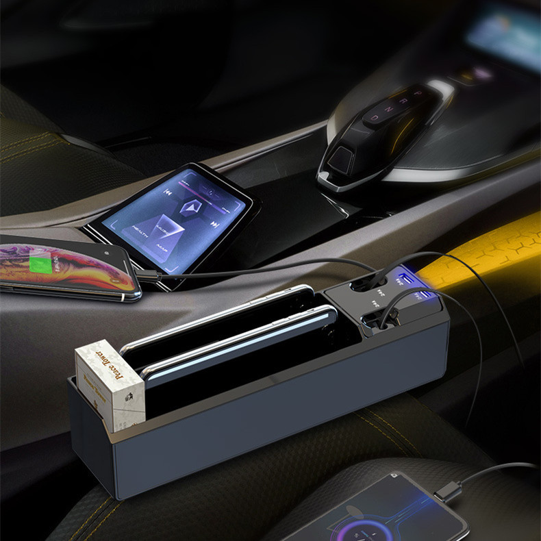 In Car Seat Slot Storage Box Charger With Retractable Cord - Image 3