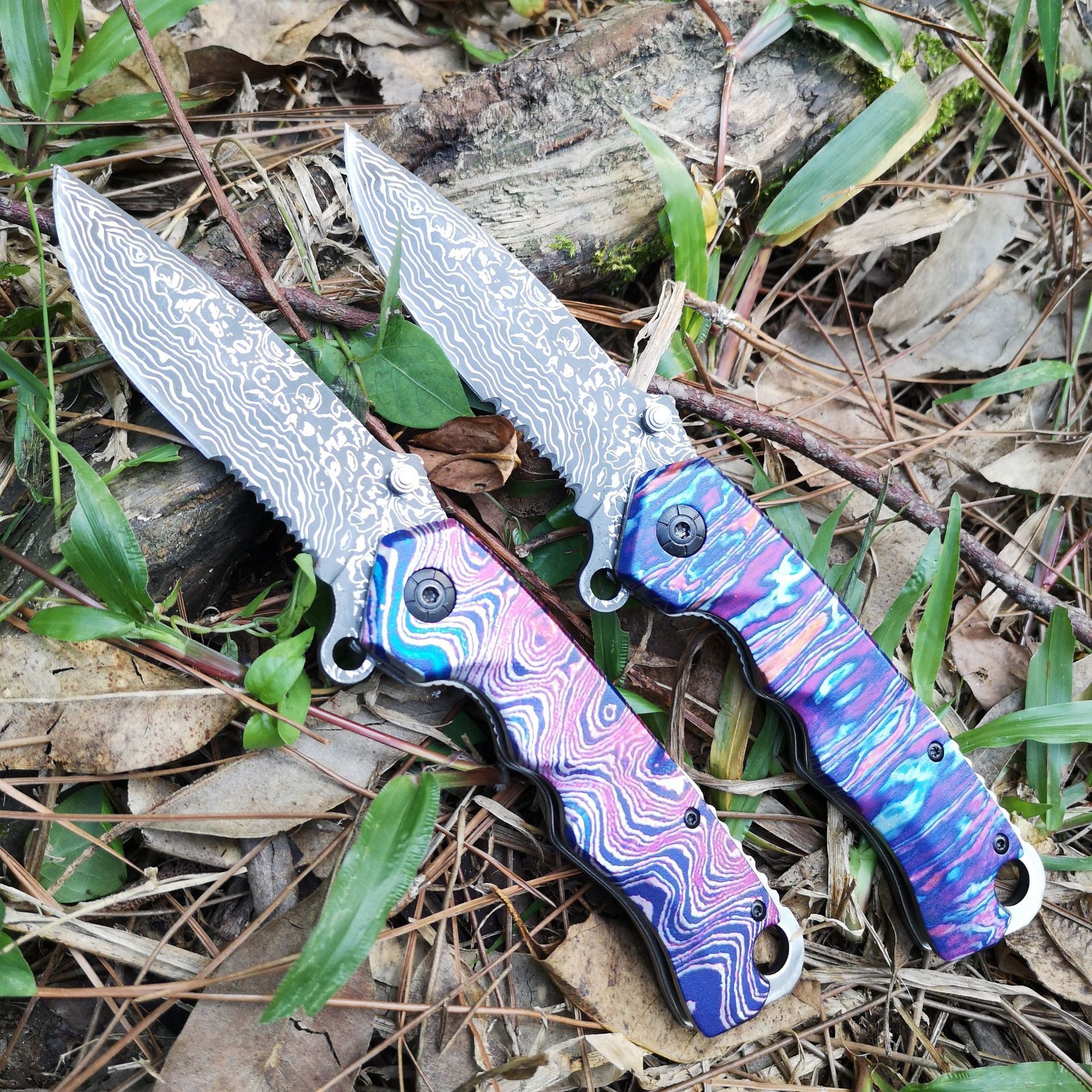 Stainless Steel Outdoor Tool Damascus Grain Folding Blade Knife - Image 4