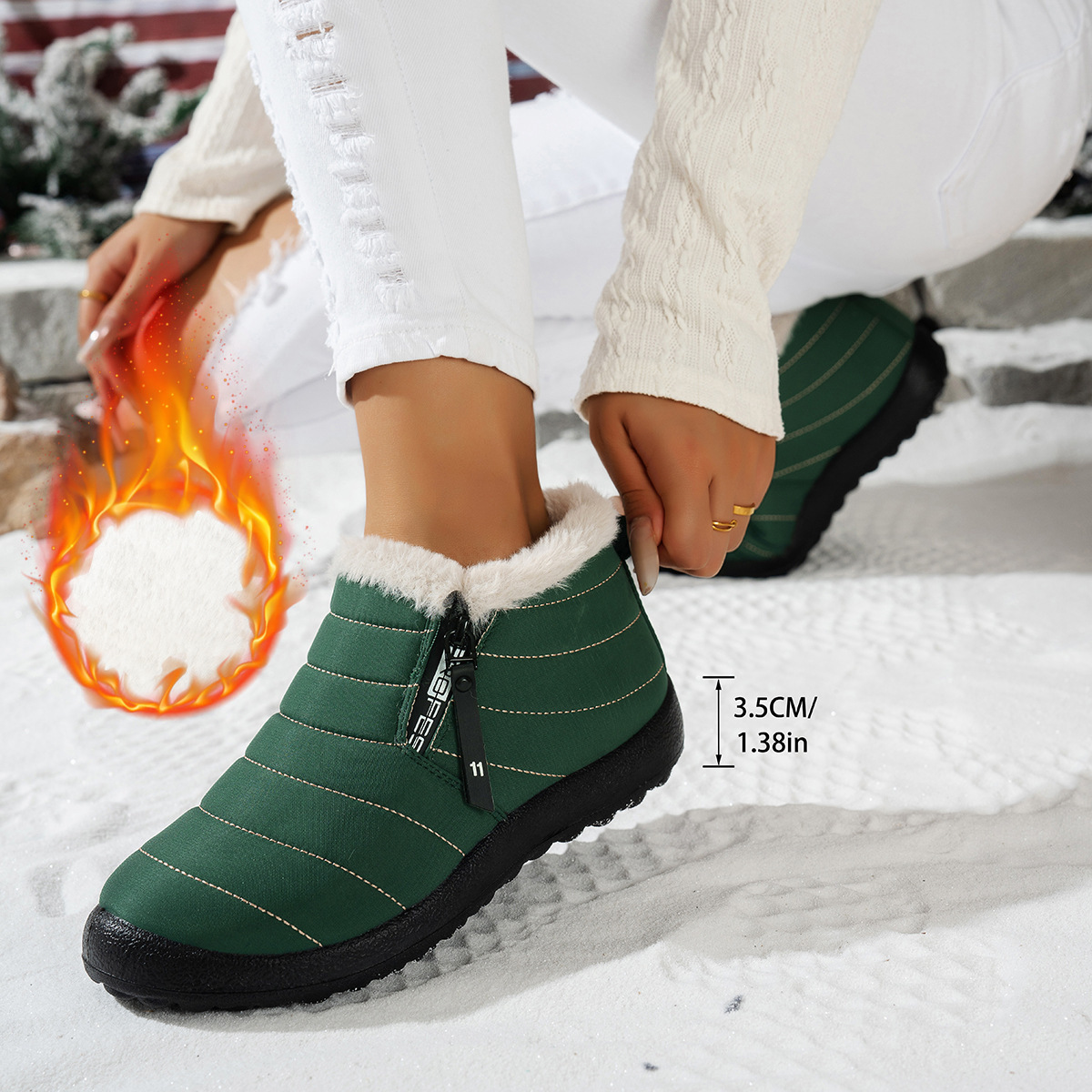 Waterproof Umbrella Cloth Snow Boots Low-top Side Zipper Non-slip Cotton-padded Boots - Image 2