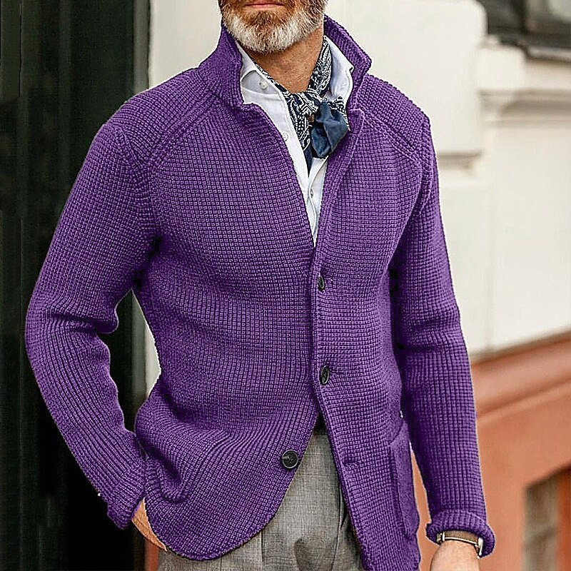 Stand Up Collar Cardigan Men Knitted Jacket – Bild 10