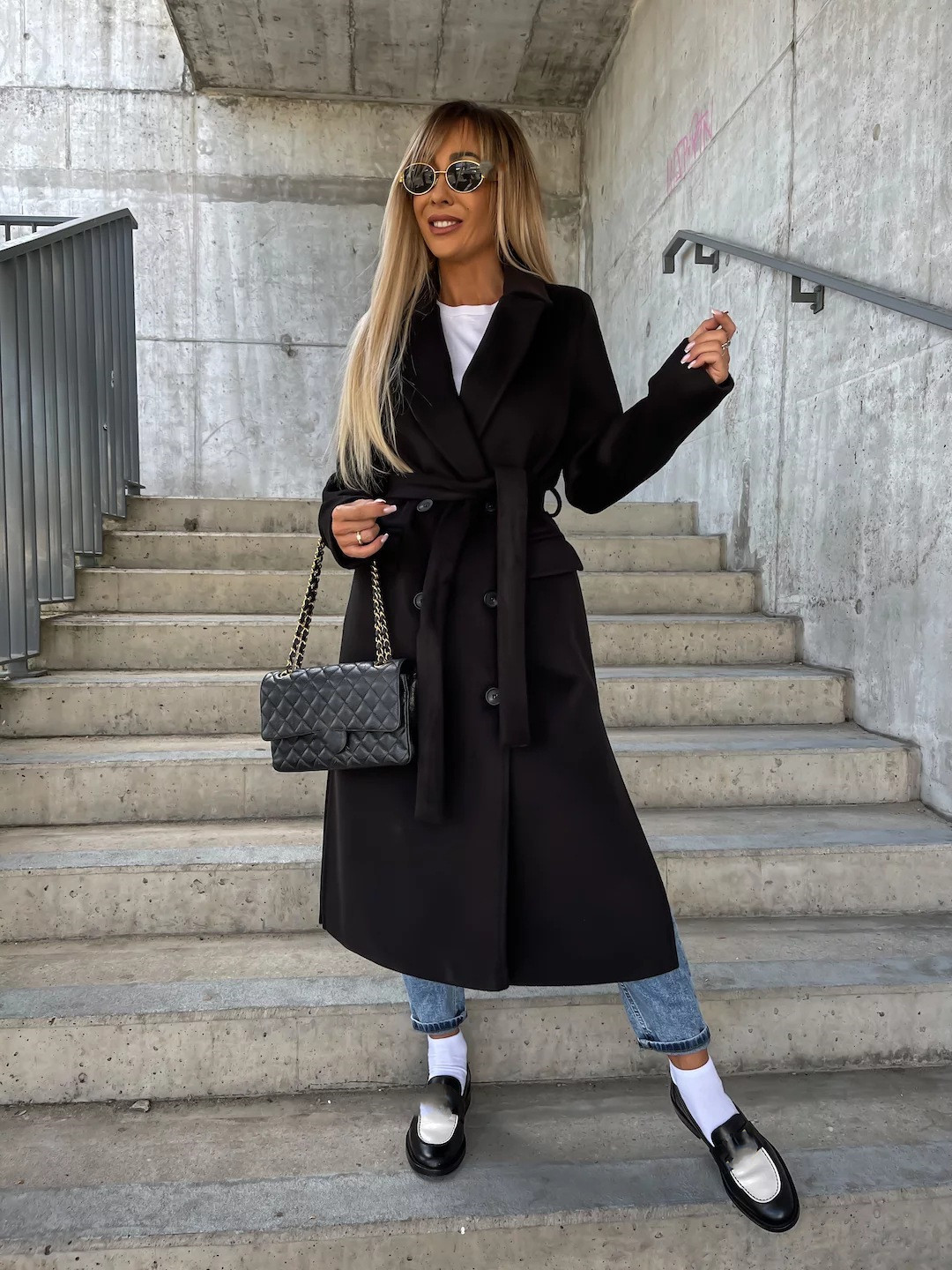 Double-breasted Lapel Split Jacket With Belt Winter Fashion Casual Long Sleeve Button Daily Coats For Women Clothing – Bild 7