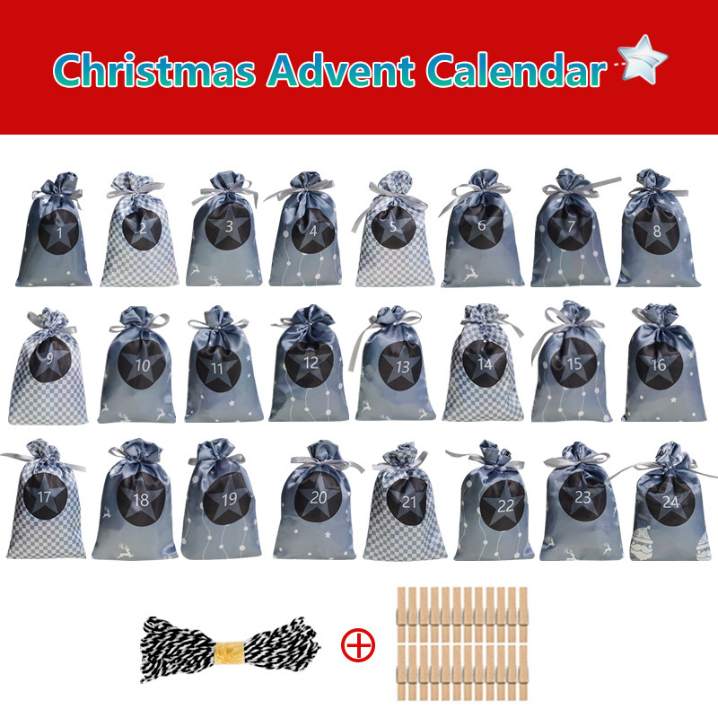 Advent Calendar Christmas Satin Cloth Gift Bag Set - Image 2