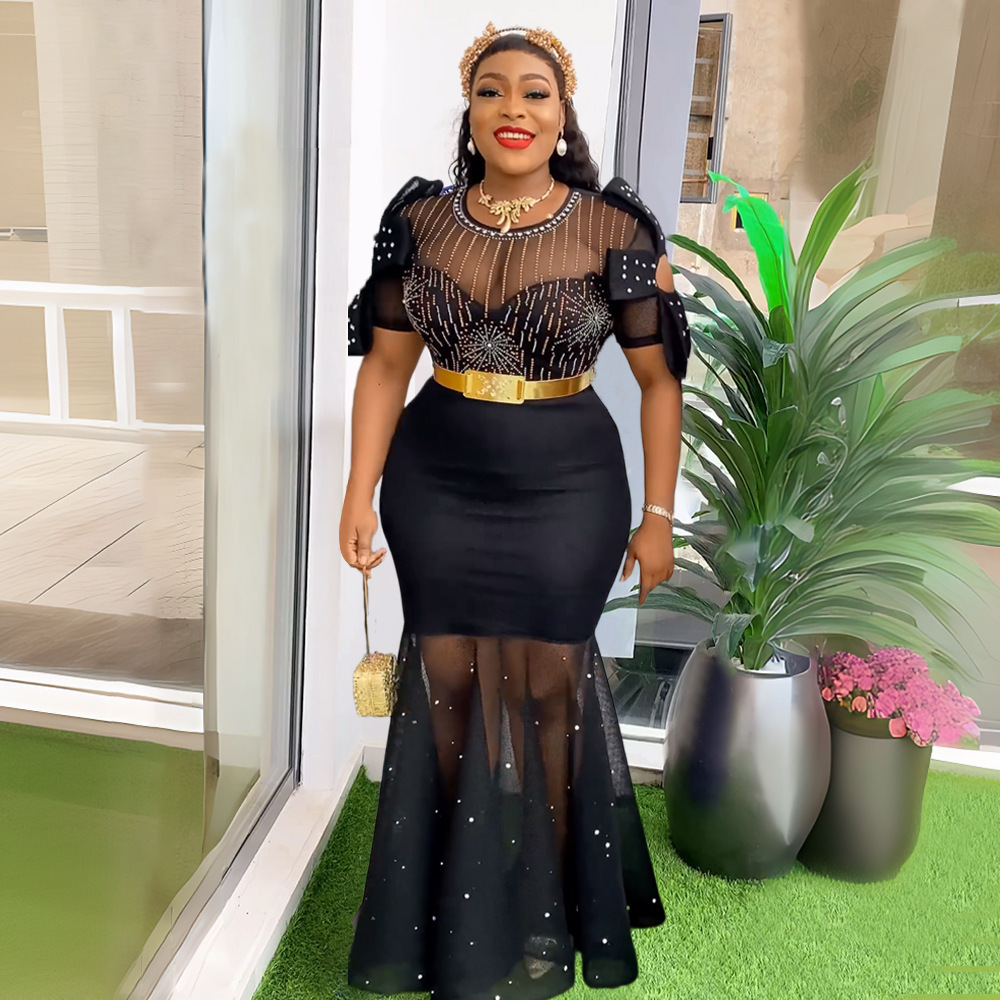 Women's Heavy Embroidered Hot Diamond Beads Night Banquet Light Luxury Evening Dress Fishtail Skirt - Image 3