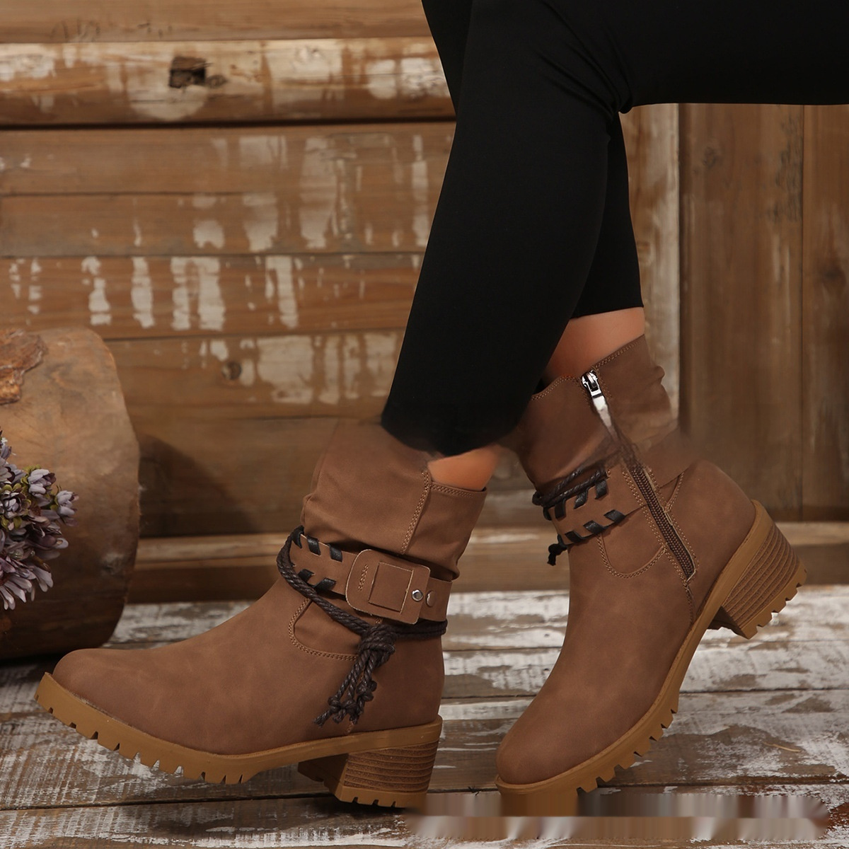 Belt Buckle Women's Ankle Boots Elastic Band - Image 10