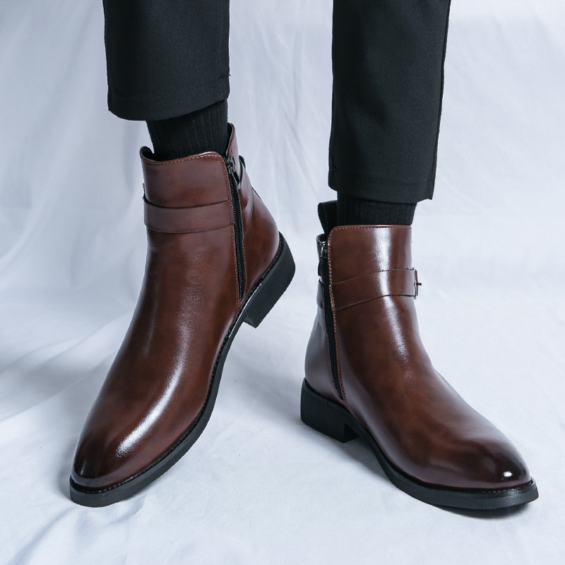 Plus Size Chelsea Boots Men's Fashion High-top Leather Shoes - Image 3