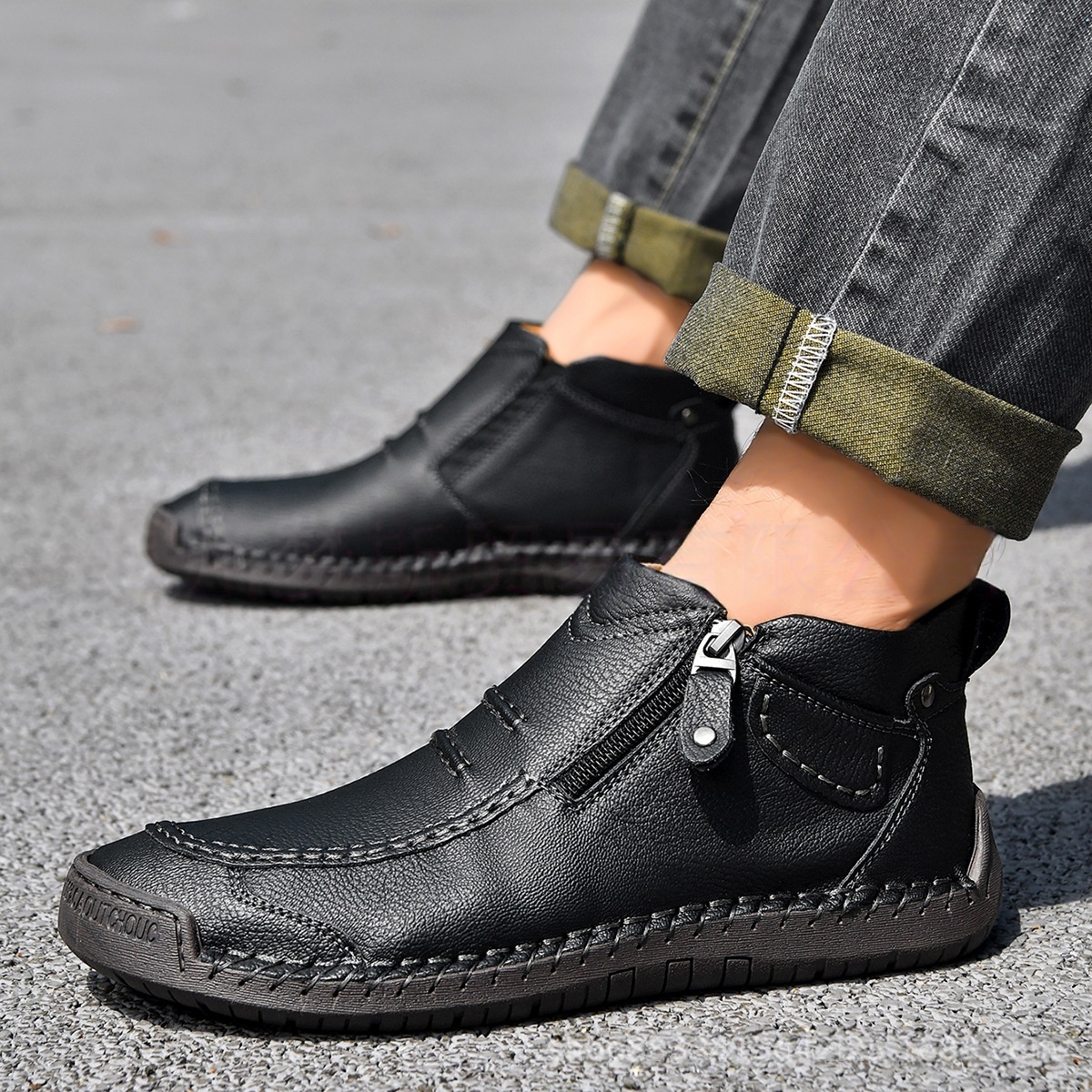 Men's Flats Ankle Boots Fashion Casual Side-zipper Boot Temperament Commuter Shoes - Image 6