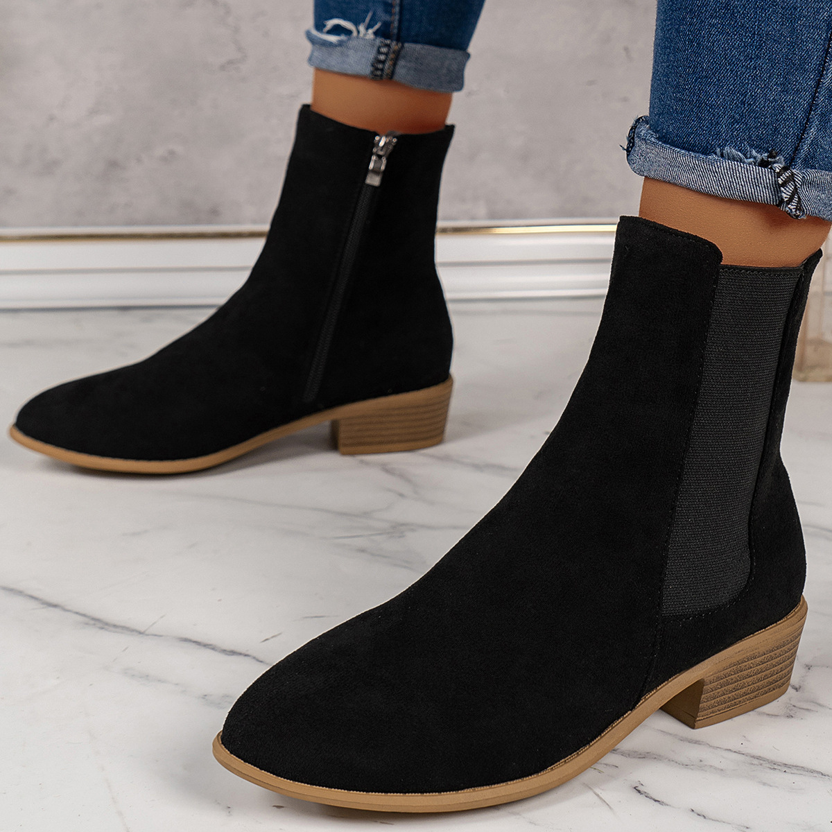 British Style Plus Size Thin Mid-calf Length Boots