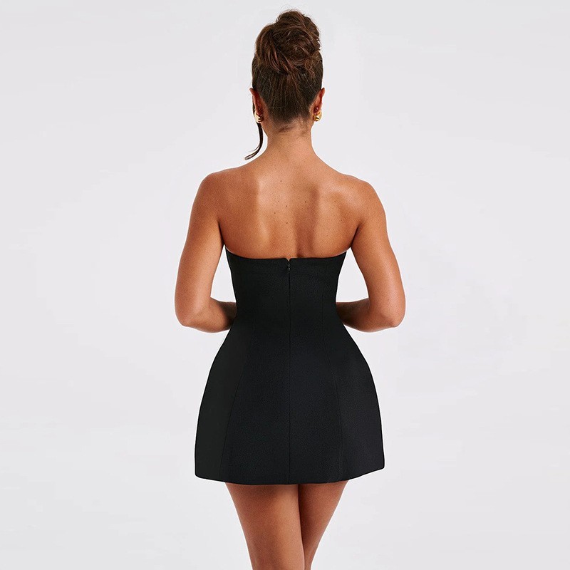 Women Mini Dress, Strapless Backless Solid Slim Fit A-line Summer Tube Clubwear — изображение 5